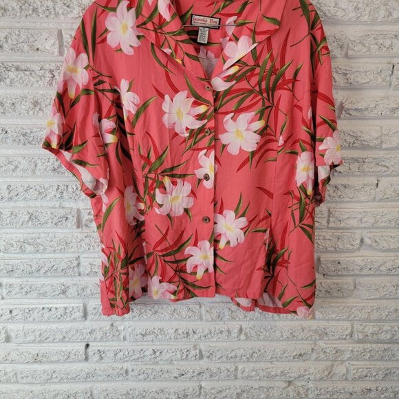 Jamaica Bay Womens Top 3X Plus Short Sleeve Button Up Pink Green FLO171E - Picture 4 of 8